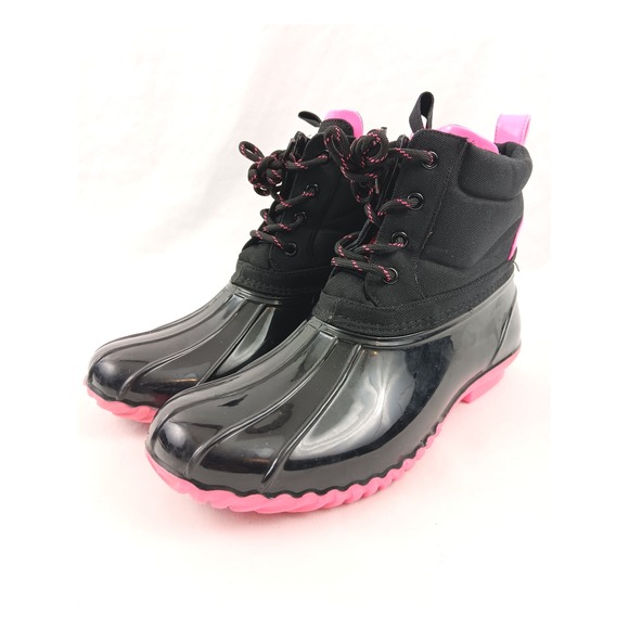 Tommy Hilfiger Women Black Pink Duck Boots Waterproof Lace Up Ankle Boots 11 M - Picture 1 of 13